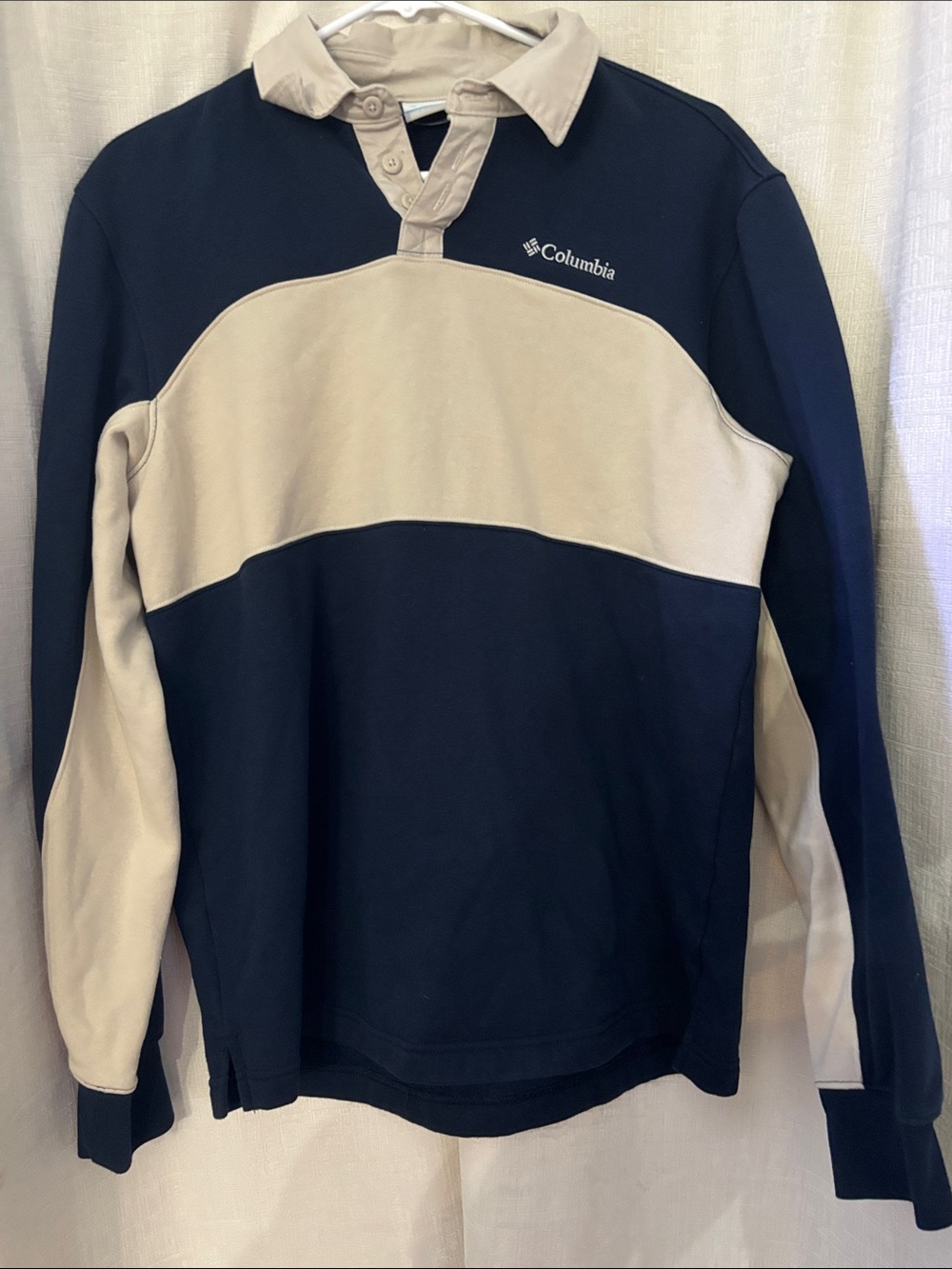 Columbia Men’s Navy and Beige Rugby Zip-Up Pullover